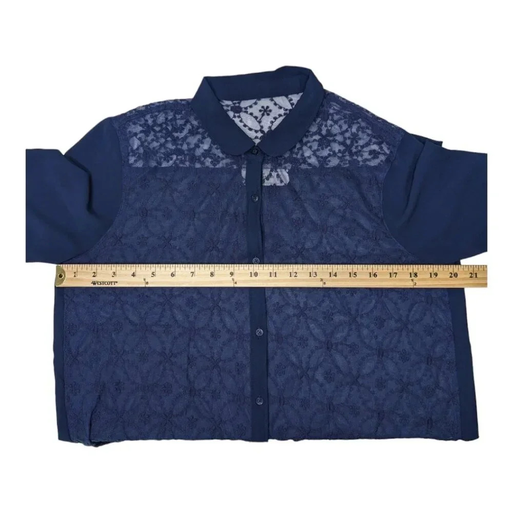 Abercrombie & Fitch Womens Navy Blue Sheer Lace Button Up Shirt Blouse Size M - Picture 14 of 15